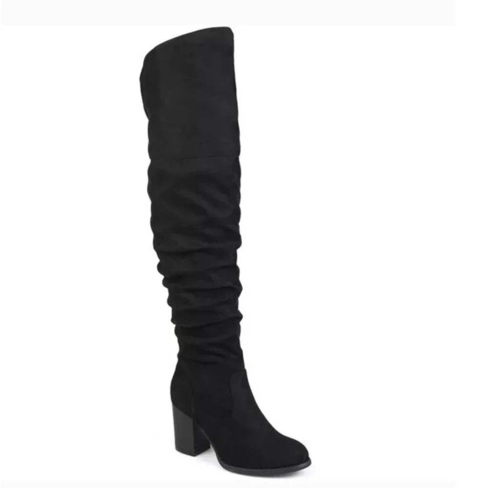 Journee Collection Women's Size 6 Kaison Over the Knee‎ Boots Black Faux Suede